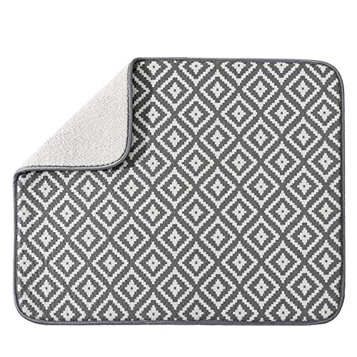 SUBEKYU Microfiber Dish Drying Mat for Kitchen Counter Absorbent Dishes DrainerRack Pad for Countertop 192 by 158 Inches Rhombus Grey 1 Pack