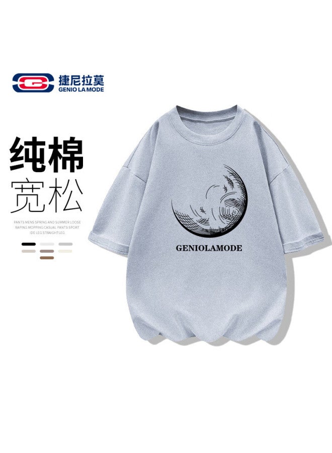 Geniolamode Men's Short Sleeve T-shirt New American High Street Fashion Brand Pure Cotton T-shirt Loose Casual All-match Comfortable Half Sleeve - Image 1