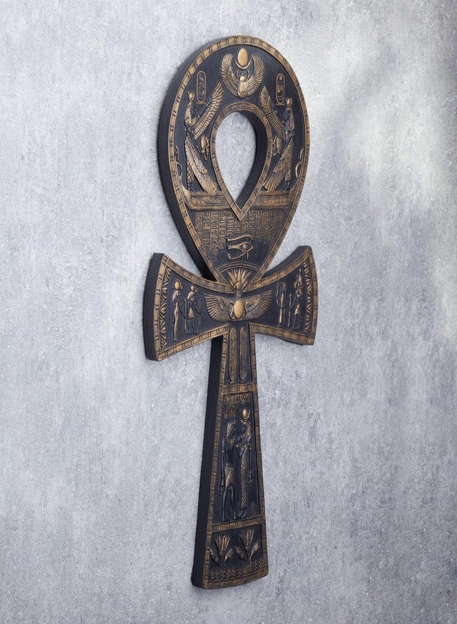 فيرونيز ديزاين لوحة جدارية من الراتنج بتصميم فيرونيز، مقاس 16 بوصة، على شكل عنخ مصري، باللونين الأسود والذهبي - Image 4