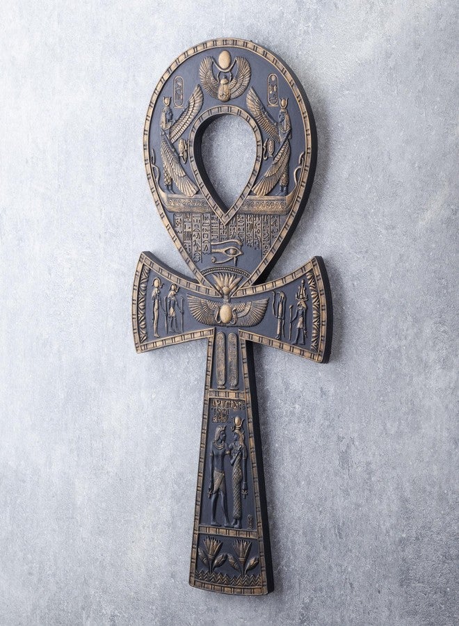 فيرونيز ديزاين لوحة جدارية من الراتنج بتصميم فيرونيز، مقاس 16 بوصة، على شكل عنخ مصري، باللونين الأسود والذهبي - Image 5