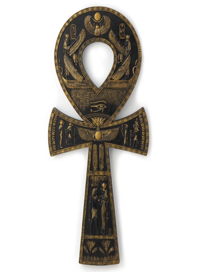 فيرونيز ديزاين لوحة جدارية من الراتنج بتصميم فيرونيز، مقاس 16 بوصة، على شكل عنخ مصري، باللونين الأسود والذهبي - Image 1