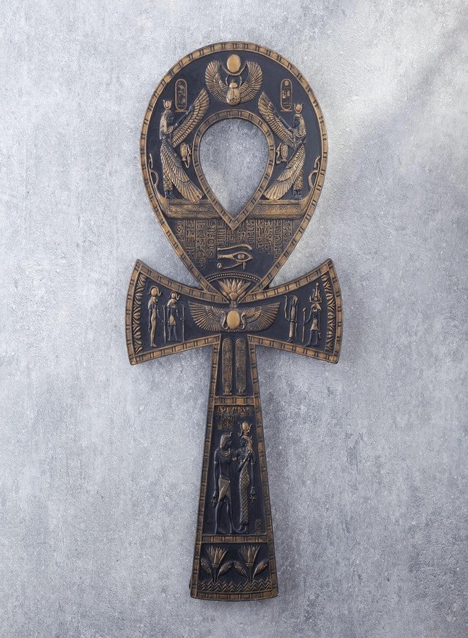 فيرونيز ديزاين لوحة جدارية من الراتنج بتصميم فيرونيز، مقاس 16 بوصة، على شكل عنخ مصري، باللونين الأسود والذهبي - Image 3