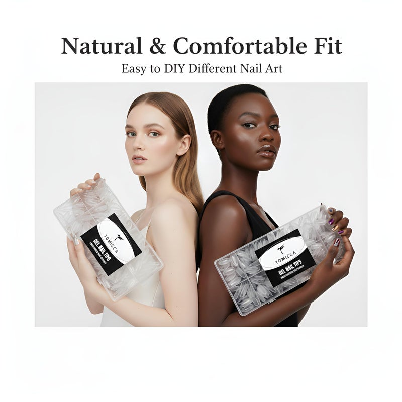 TOMICCA Almond Gel Nail Tips, Half Matte Pre Shaped No Filing Medium Almond Nail Tips, 240 Pcs Gel Tips 12 Sizes, Clear Acrylic Tips for Nail Art, Nail Extension at Home, For Beginners - Image 2