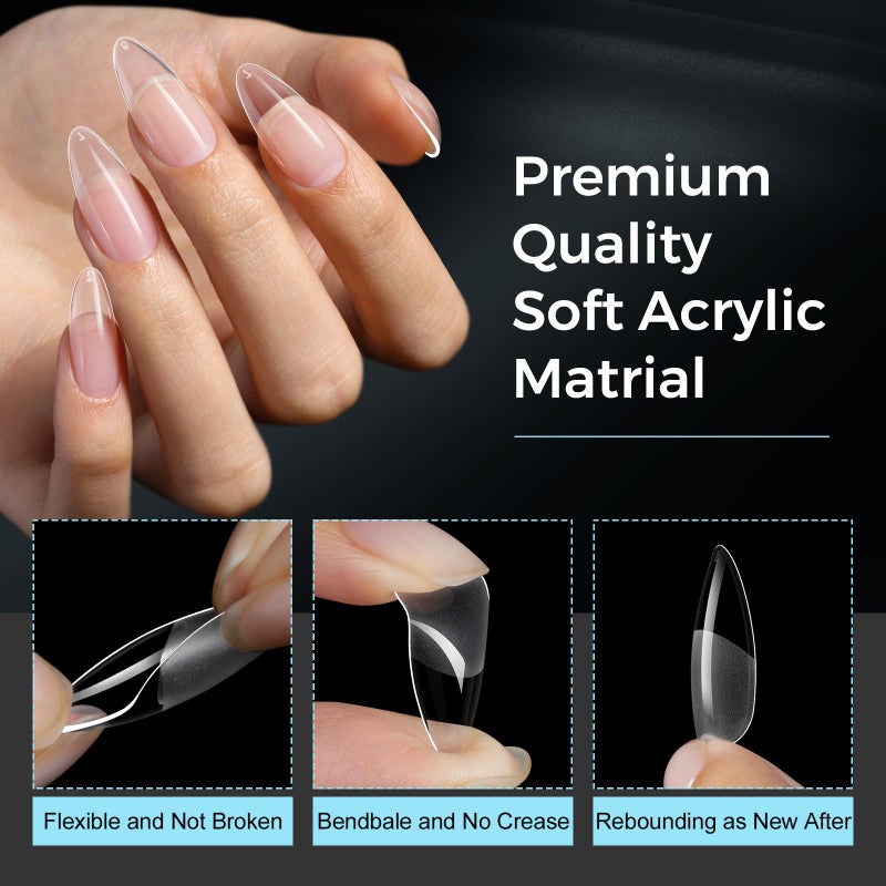 TOMICCA Almond Gel Nail Tips, Half Matte Pre Shaped No Filing Medium Almond Nail Tips, 240 Pcs Gel Tips 12 Sizes, Clear Acrylic Tips for Nail Art, Nail Extension at Home, For Beginners - Image 3