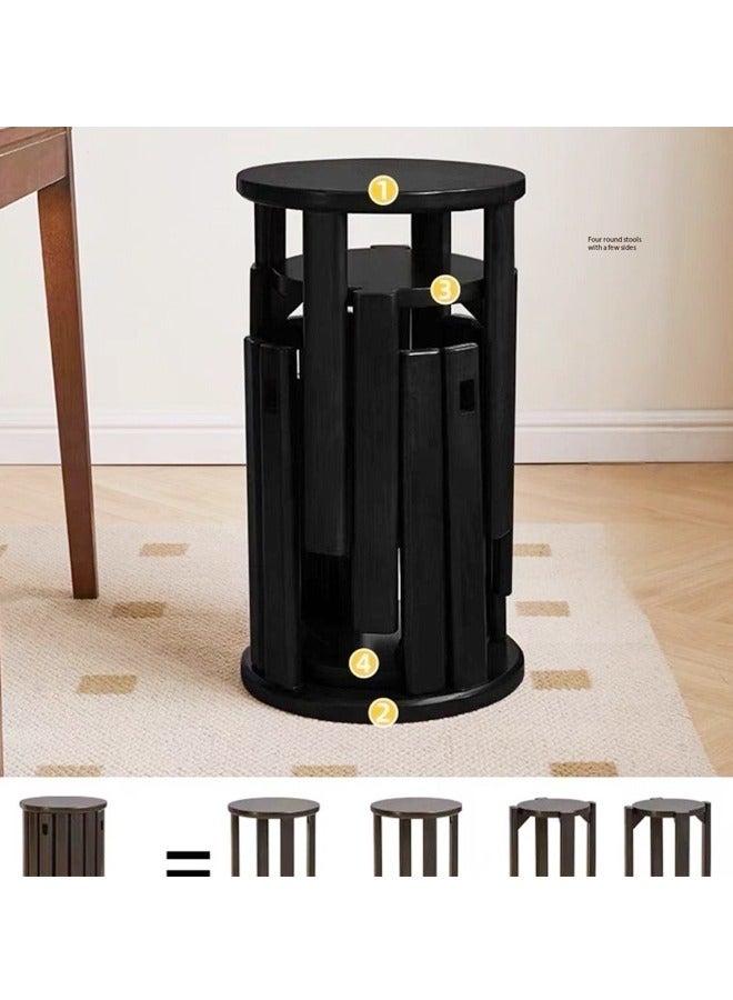 fashionhome Versatile Multifunction 4 in 1 Solid Wood Stool Set Round Coffee Table Sofa Bedside Table Stackable Combination Stool for Living Room 36x47 cm (Fully Assembled)  - Image 4
