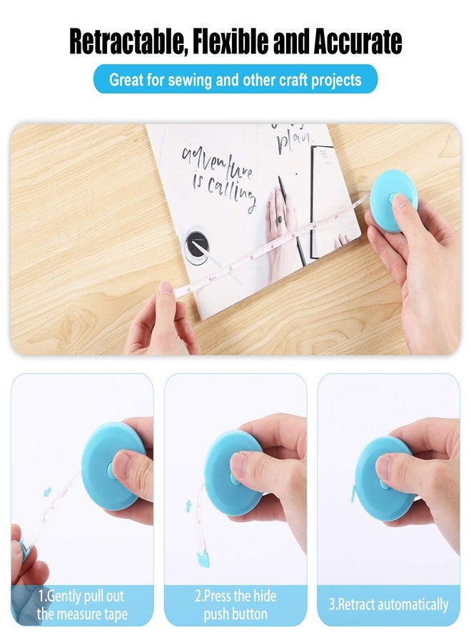 BUSHIBU 3 Pack Tape Measure 150 cm 60 Inch Push Button Tape Body Measuring Soft Retractable for Sewing Double-Sided Tailor Cloth Ruler (Pink Purple Sky Blue) - Image 3