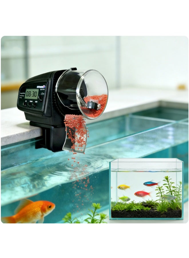 60ML Aquarium Automatic Fish Feeder Fish Tank Automatic Holiday Timer, With Timer Lcd Display Screen, Adjustable Food Dispenser Suitable For Powder Particles And Granules, Powered By No. 5 Battery (Excluding Battery) - Image 1