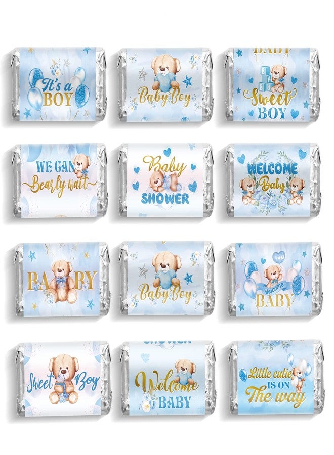 Clabby Baby Shower Candy Wrappers, Shower Mini Candy Bar Miniatures Wrappers Chocolate Bar Label Stickers for Boys Girls Kids Baby Shower Decor (No Candy)(Blue Bear, 90 Pieces) - Image 1