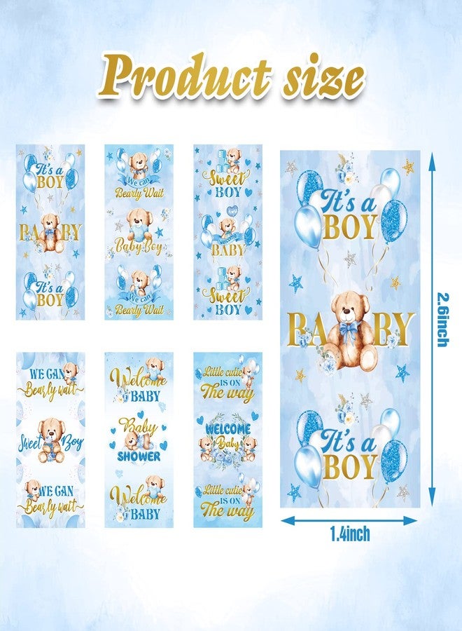 Clabby Baby Shower Candy Wrappers, Shower Mini Candy Bar Miniatures Wrappers Chocolate Bar Label Stickers for Boys Girls Kids Baby Shower Decor (No Candy)(Blue Bear, 90 Pieces) - Image 2