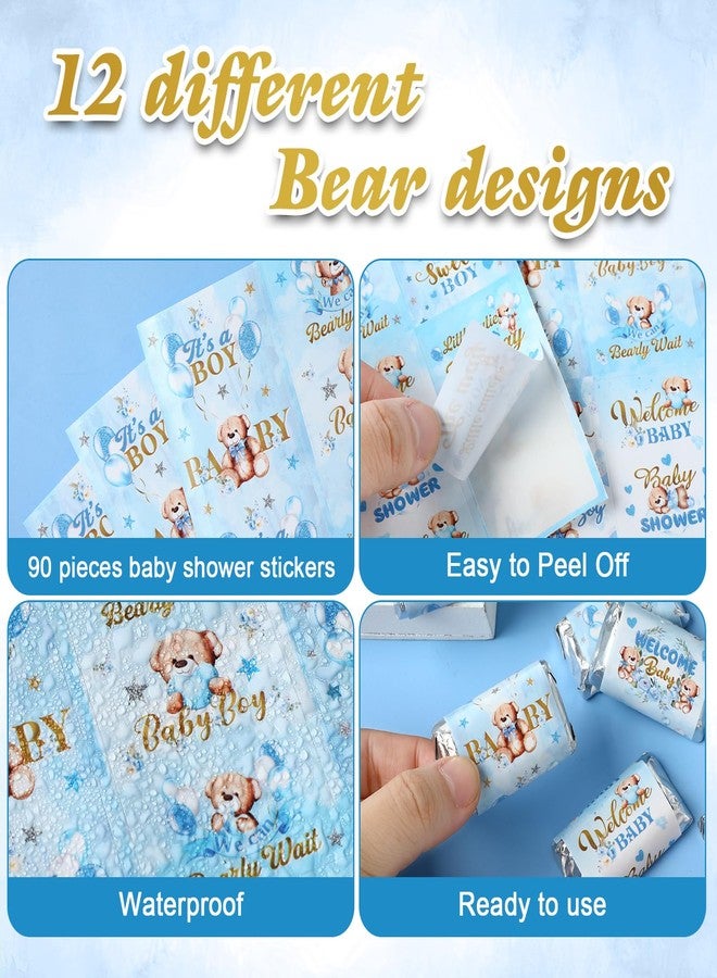 Clabby Baby Shower Candy Wrappers, Shower Mini Candy Bar Miniatures Wrappers Chocolate Bar Label Stickers for Boys Girls Kids Baby Shower Decor (No Candy)(Blue Bear, 90 Pieces) - Image 4