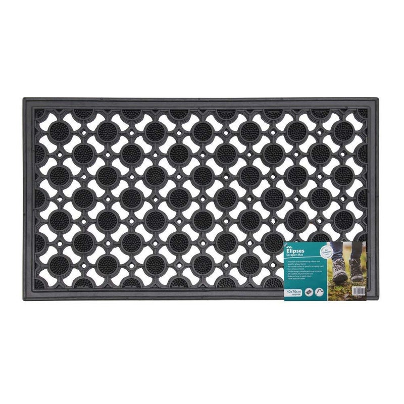 حصيرة باب بتصميم دوائر إهليلجية من المطاط الثقيل JVL مناسبة للكارافان والمنزل والمكتب 40 × 70 سم