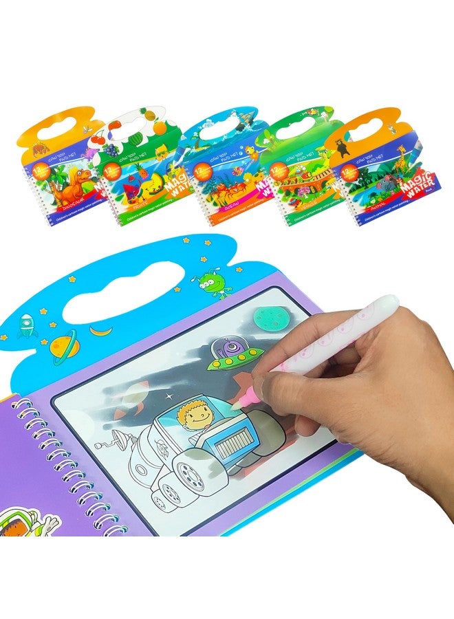 VGRASSP Pack of 6 Magic Water Coloring Book Toy for Kids - Reusable Quick Dry Doodle Book - Birthday Return Gift for Boys and Girls - Color and Design As Per Stock - Image 1
