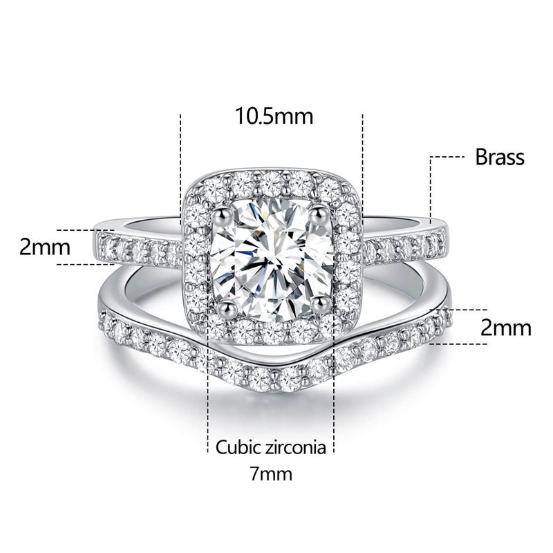 Gemsme 18K White Gold Plated Two-in-One Wedding Engagement Eternity Rings Halo Cubic Zirconia Bridal Rings Set 5 - Image 2