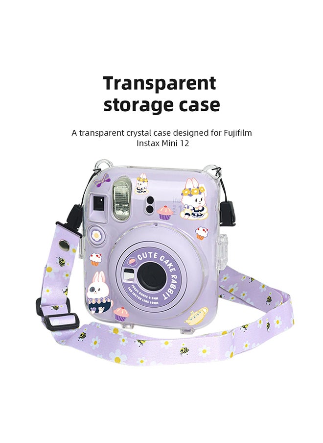 O Ozone Crystal Clear Camera Case For Fujifilm Mini 12 Instant Camera, Hard PC Cover with Adjustable Strap and Pocket & Decorative sticker - Green  - Image 4