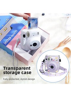 O Ozone Crystal Clear Camera Case For Fujifilm Mini 12 Instant Camera, Hard PC Cover with Adjustable Strap and Pocket & Decorative sticker - Green  - Image 3