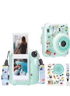 O Ozone Crystal Clear Camera Case For Fujifilm Mini 12 Instant Camera, Hard PC Cover with Adjustable Strap and Pocket & Decorative sticker - Green  - Image 1