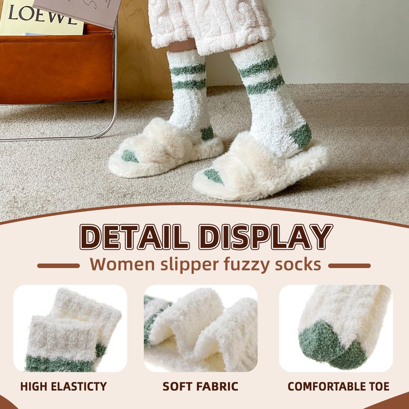 Velice Womens Fuzzy Socks Soft Cozy Fluffy Slipper Winter Warm Plush Sleeping Christmas Socks (White) - Image 4