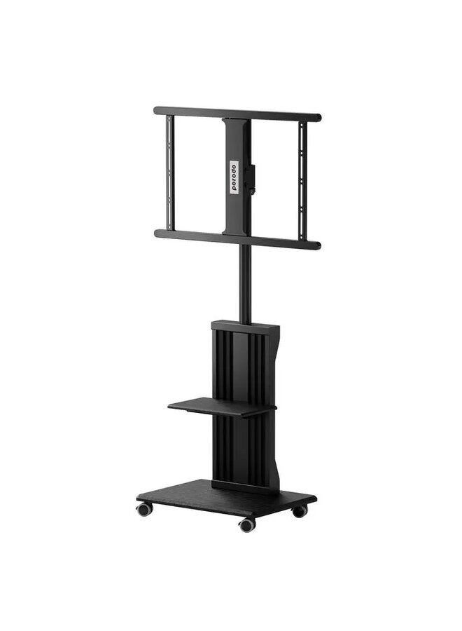 porodo Mobile TV Stand, Swivel with Wheels, Adjustable Height 115-136 cm, for TVs up to 75 Inches, Max 35 kg Weight, VESA 200x200-600x400 mm, Black - Image 2
