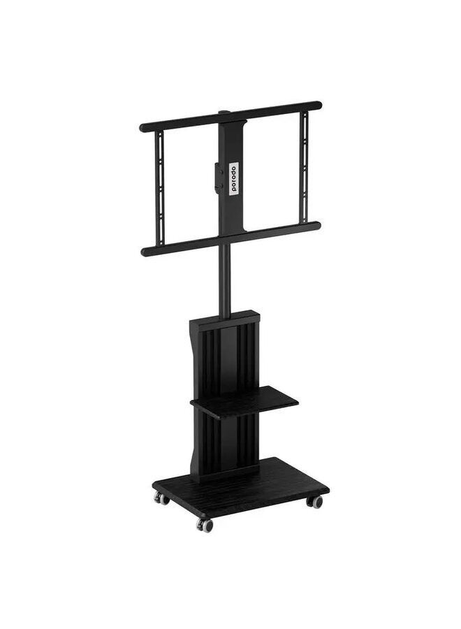 porodo Mobile TV Stand, Swivel with Wheels, Adjustable Height 115-136 cm, for TVs up to 75 Inches, Max 35 kg Weight, VESA 200x200-600x400 mm, Black - Image 3