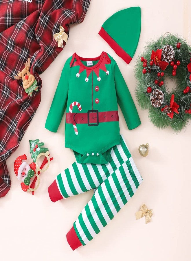 NUBEEHOHO Babies Xmas Elf Romper Outfit Infant Christmas Striped Bodysuit Long Sleeve Clothing Set 18-24 Month - Image 2