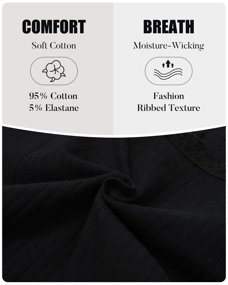 LEVAO 6 Pack Black Cotton Underwear for Women Lace Cheeky Bikini Panties Stretch Soft Hipster Ladies Briefs S-XXL - Image 5