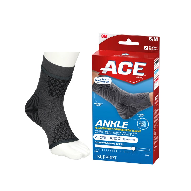ACE Brand Flex Comfort Compression Ankle Sleeve 208704, S/M - Image 1