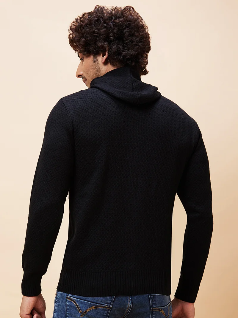 globus Globus Men Black Solid Casual Cardigan Sweater