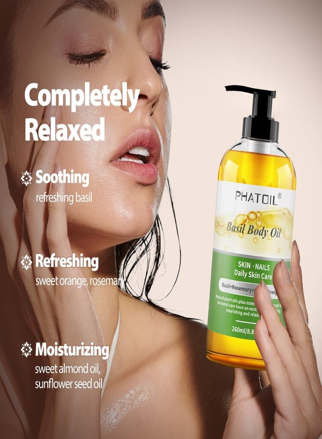 PHATOIL زيت الجسم بالريحان من PHATOIL مع مضخة، 260 مل (8.8 أونصة سائلة) زيت تدليك متعدد الاستخدامات بزيت الريحان، مزيج من الزيوت النباتية الطبيعية والزيوت الأساسية، رائع للعناية بالبشرة، زيوت الجسم للنساء والرجال - Image 3