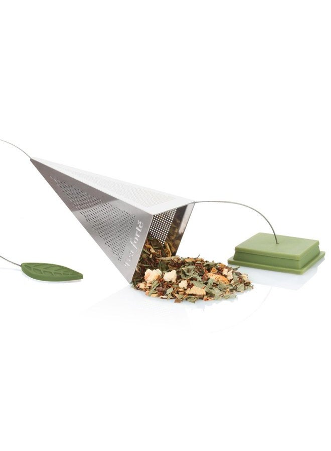 Tea Forte مصفاة شاي من الفولاذ المقاوم للصدأ من ICON، مصفاة دقيقة جداً مع ورقة وقاعدة سيليكون - Image 4