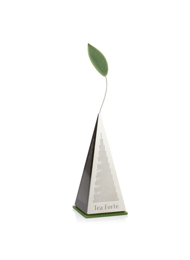 Tea Forte مصفاة شاي من الفولاذ المقاوم للصدأ من ICON، مصفاة دقيقة جداً مع ورقة وقاعدة سيليكون - Image 1
