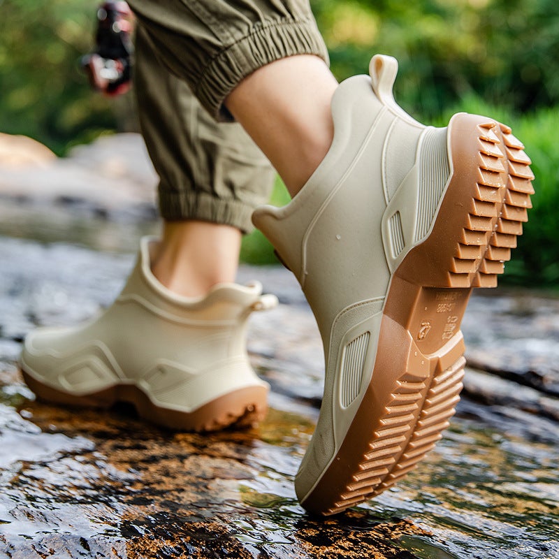 أحذية مطر غير قابلة للانزلاق للرجال أنبوب قصير أحذية مقاومة للماء أحذية مطر أحذية مائية غسيل سيارات أحذية عمل مطبخ مجموعة أحذية لصيد الأسماك للنساء - Image 3