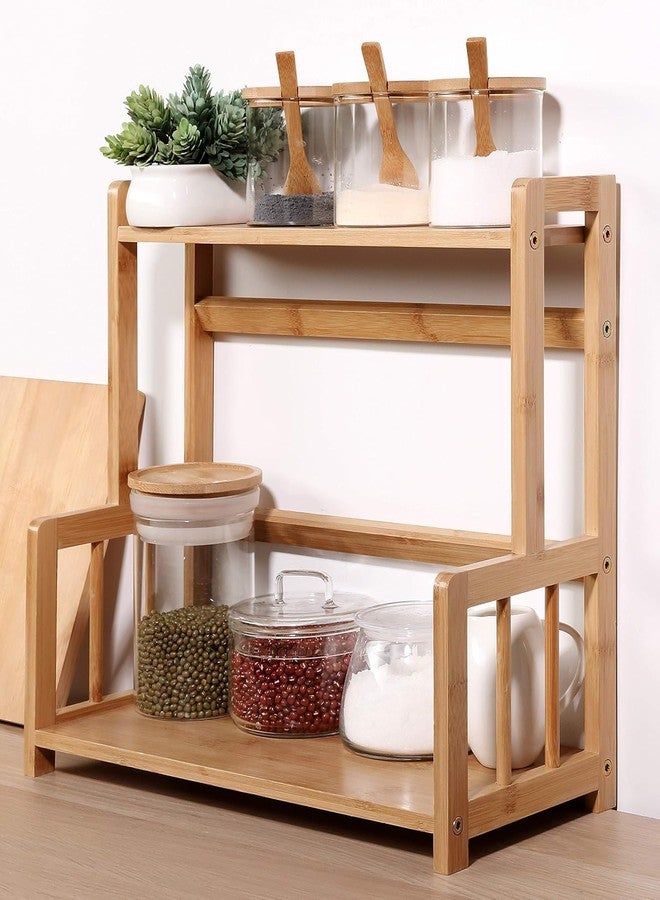 MUGATH Bamboo Spice Rack Organizer, 2-Tier Adjustable Shelf, Freestanding Storage for Kitchen Counter, Cabinet & Bathroom - Image 1