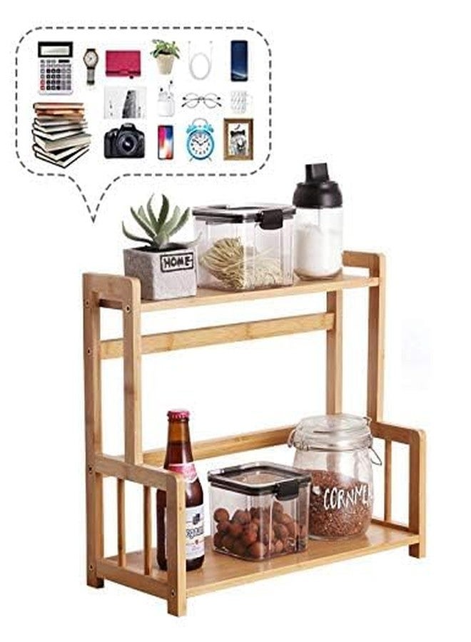 MUGATH Bamboo Spice Rack Organizer, 2-Tier Adjustable Shelf, Freestanding Storage for Kitchen Counter, Cabinet & Bathroom - Image 3