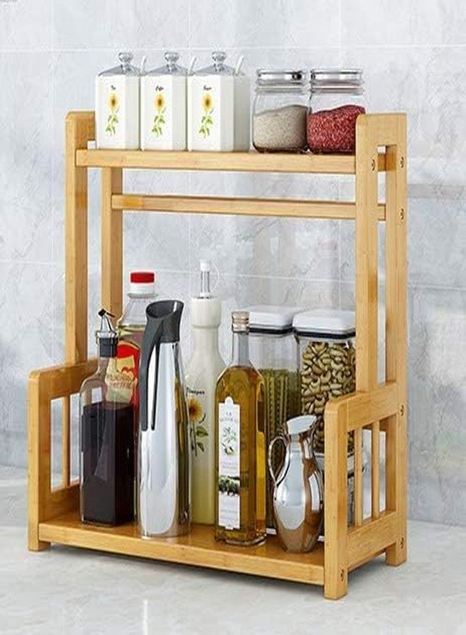 MUGATH Bamboo Spice Rack Organizer, 2-Tier Adjustable Shelf, Freestanding Storage for Kitchen Counter, Cabinet & Bathroom - Image 4