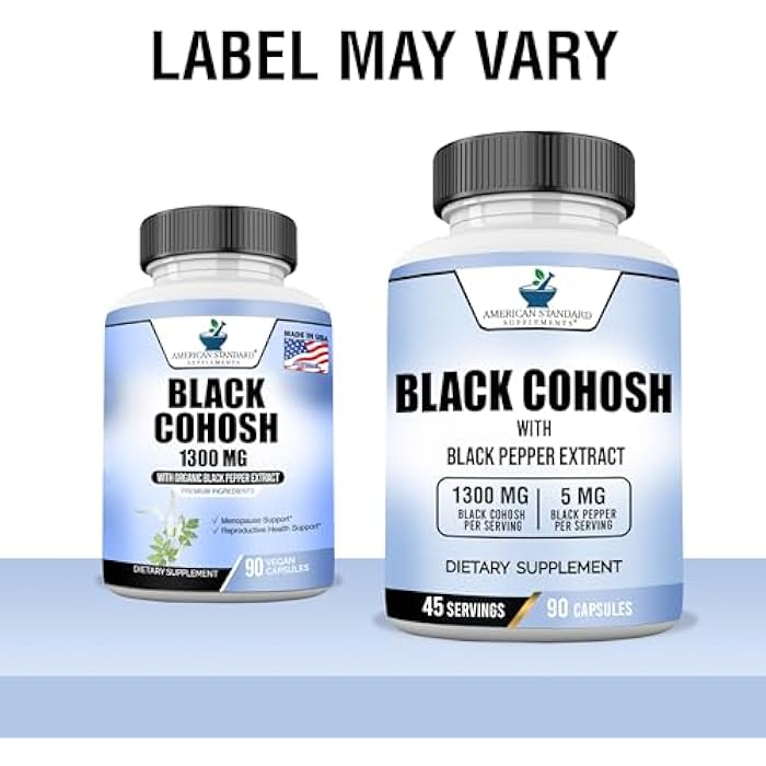American Standard Supplements Black Cohosh 1300mg Per Serving with Black Pepper Fruit Extract - Vegan, Gluten Free, Non-GMO, 90 Capsules, 45 Servings - Image 2