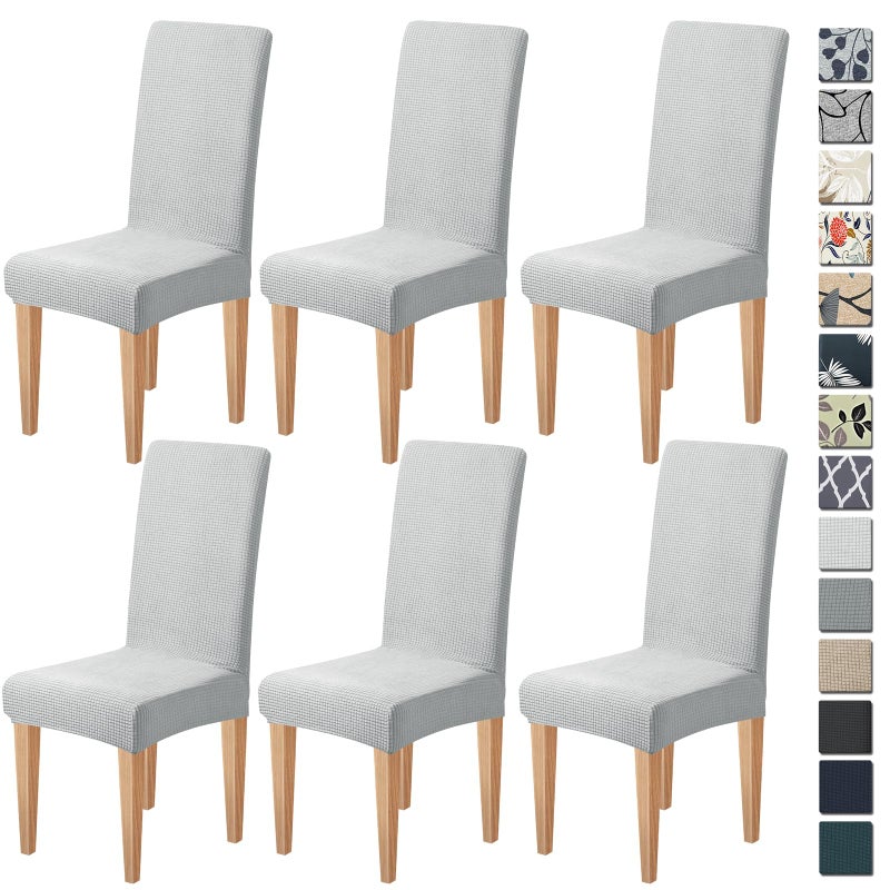 Dioxide Stretch Chair Covers for Dining Chairs, Washable Dining Chair Covers Set of 6, Soft Kitchen Chairs Seat Covers, Jacquard Parson Chair Slipcover Protectors for Home Hotel Restaurant Banquet - Image 1