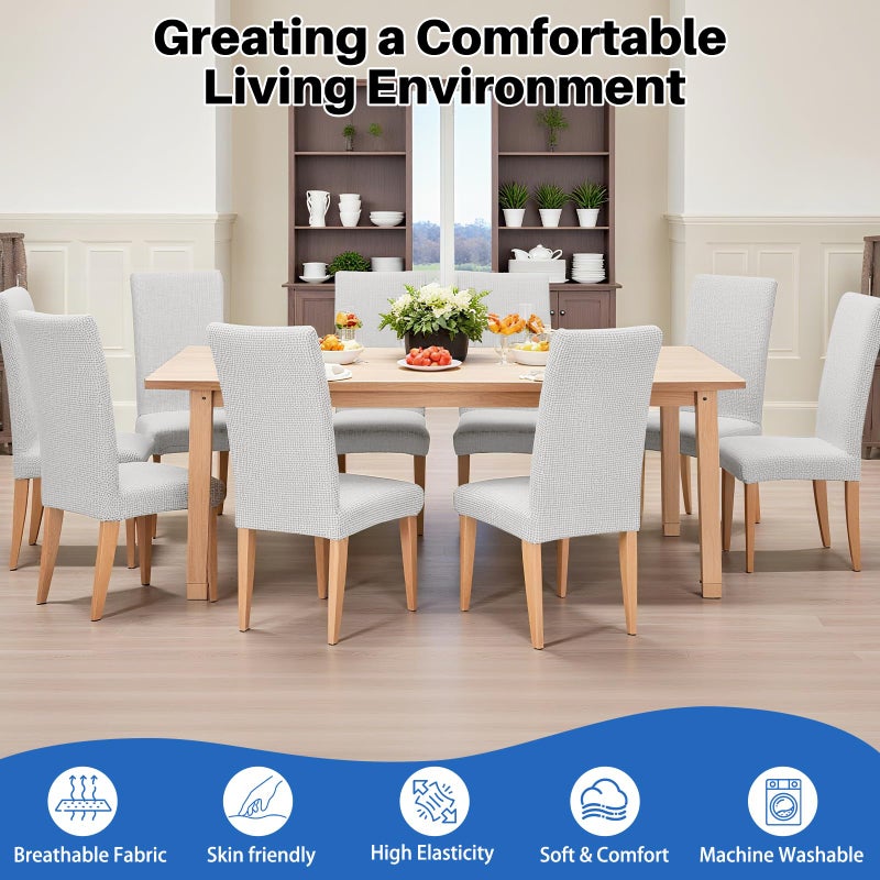 Dioxide Stretch Chair Covers for Dining Chairs, Washable Dining Chair Covers Set of 6, Soft Kitchen Chairs Seat Covers, Jacquard Parson Chair Slipcover Protectors for Home Hotel Restaurant Banquet - Image 2
