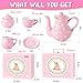 TUZT Tea Party Set for Little Girls Ages 38 White Floral Porcelain Tea Set with Gold Trim Edges Princess Tea Time Toy Includes Pot Cups Saucers Suitcase Birthday Gifts for Toddlers Girls - Image 4