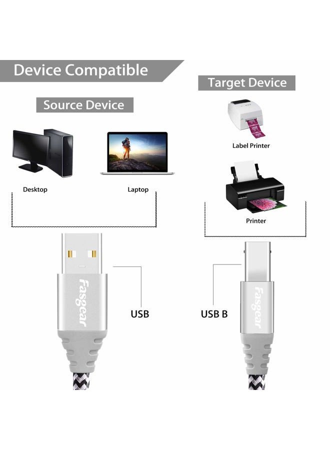 Fasgear USB B 2.0 Printer Cable: USB A to B Scanner Cord USB 2.0 Nylon Braided High-Speed Printer Cable Compatible with HP/Canon/Dell/Brother/Samsung/Lexmark/Epson etc (3ft, Gray) - Image 5