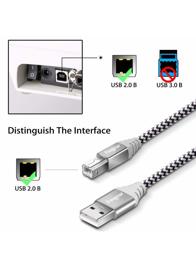 Fasgear USB B 2.0 Printer Cable: USB A to B Scanner Cord USB 2.0 Nylon Braided High-Speed Printer Cable Compatible with HP/Canon/Dell/Brother/Samsung/Lexmark/Epson etc (3ft, Gray) - Image 2