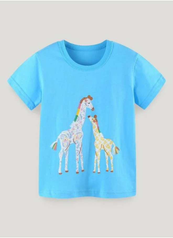 YUNIQEE Turquoise Blue Printed Short Sleeve Crew Neck T-Shirt