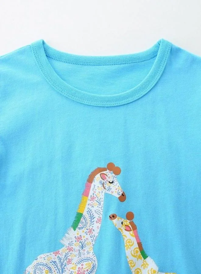 YUNIQEE Turquoise Blue Printed Short Sleeve Crew Neck T-Shirt