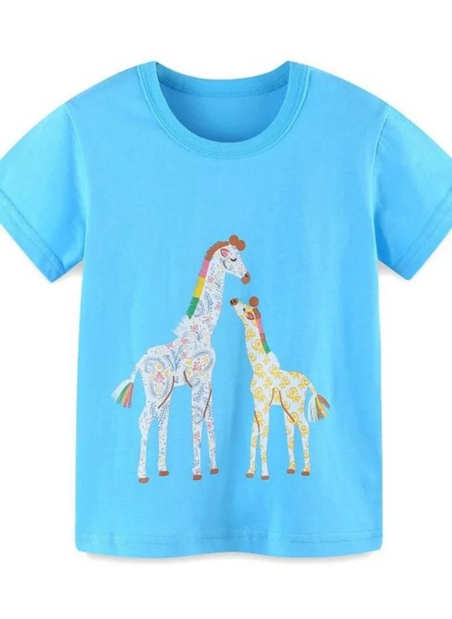YUNIQEE Turquoise Blue Printed Short Sleeve Crew Neck T-Shirt