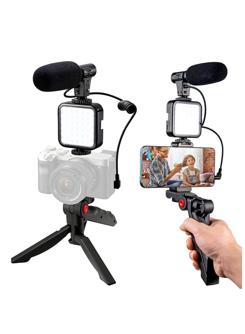 مجموعة فلوق فيديو 6 في 1 للموبايل – تضم ميكروفون بندقية، إضاءة سيلفي، حامل ثلاثي، حامل هاتف، حامل مضاد للاهتزاز وفوم عازل للضوضاء – مثالية لليوتيوب وتيك توك وصناعة المحتوى - Image 1