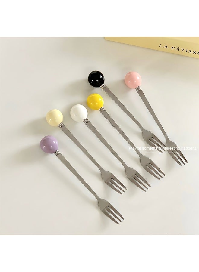 Generic - High Appearance Value Ins Style Fruit Fork Stainless Steel Advanced Sense Household Dessert Small Fork Multi-Functional Storage Can Suit-Color:Milk White Cheese Jar + Fruit Fork Mixed Color Set - Image 1
