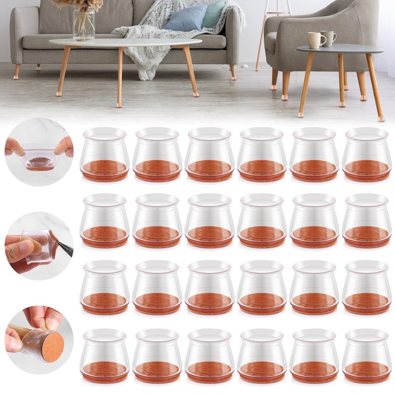 Violibar Upgraded Silicone Chair Leg Floor Protectors for Hardwood Floors Furniture Sliders Felt Bottom Furniture Pads RoundSquare Cap Covers to Scratch and Reduce Noise Transparent 24pcs
