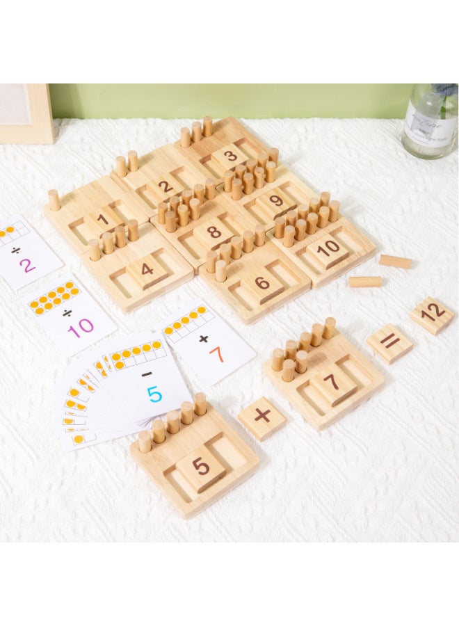Montessori Mathematics Building Blocks Enlightenment Plugging Stick Number Number Learning Matching Wooden Teaching Aids 3-6 Years Old Kindergarten Early Education-Color:Digital Stick Cognitive Operation - Image 1