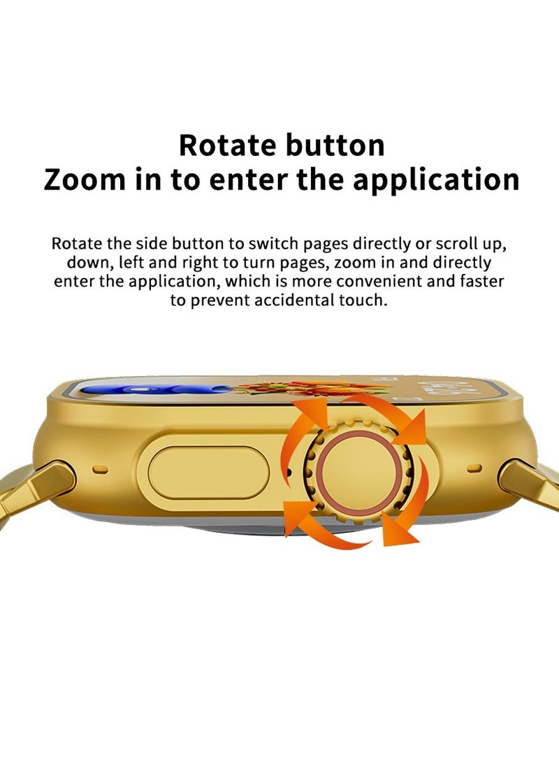 يو إل اتش واي سي ساعة Ultra Watch S9 الذكية مقاس 49 ملم بهيكل فولاذي مع سوار رياضي ذهبي وحزام من السيليكون - Image 4