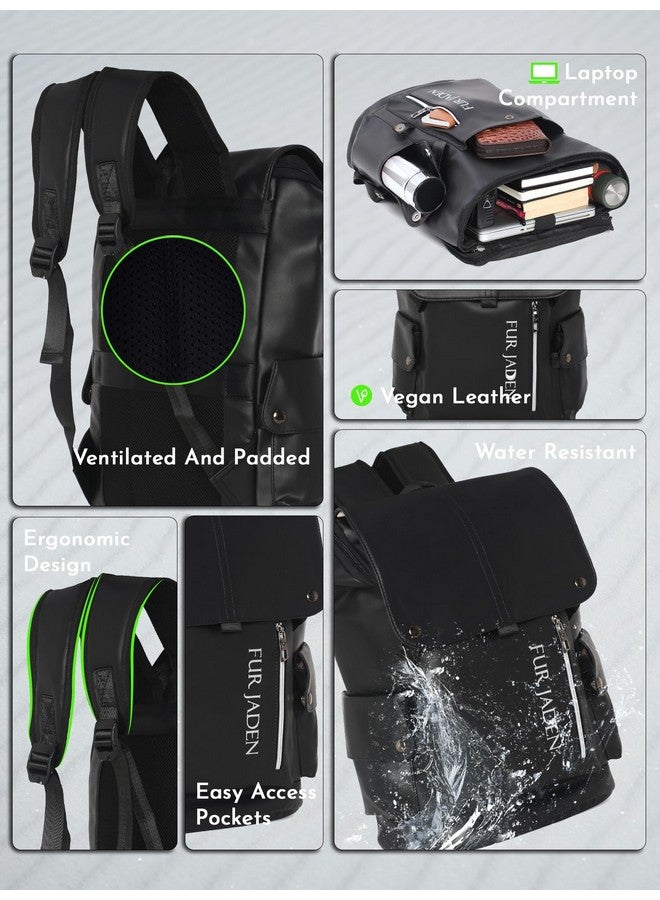 FUR JADEN Vegan Leather Stylish Casual Laptop Backpack For Men Women College Office Professionals (Stark Black) - Image 3