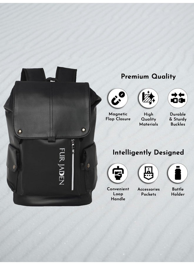 FUR JADEN Vegan Leather Stylish Casual Laptop Backpack For Men Women College Office Professionals (Stark Black) - Image 4